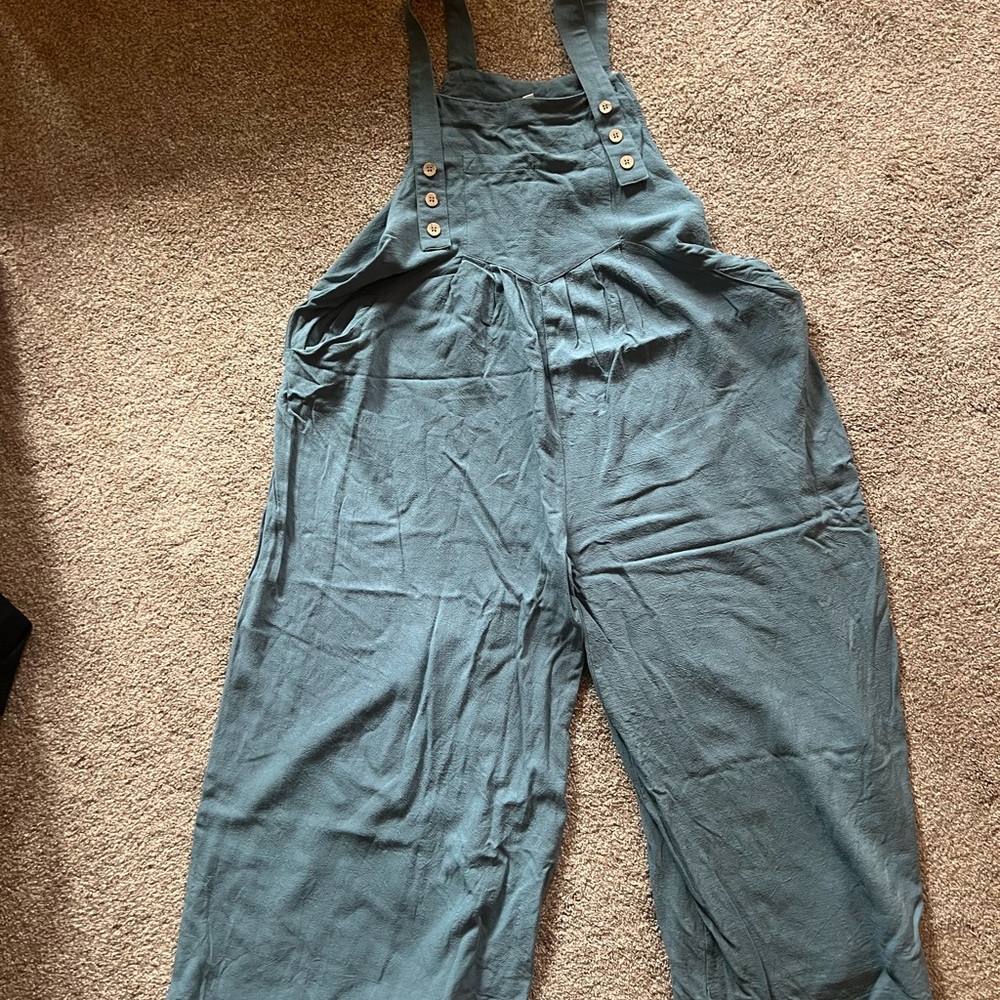 Women’s Teal Wide-Leg Overalls Jeans
